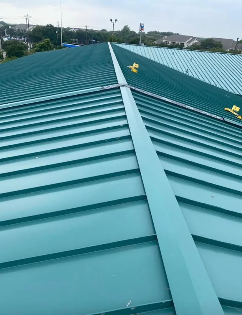 Green commercial metal roof ridge and valley for Metal Roof Repair in Conyers